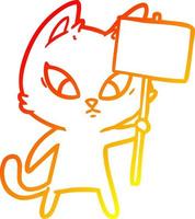 dibujo de línea de gradiente cálido gato de dibujos animados confundido con signo de protesta vector