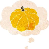 cartoon squash and thought bubble in retro textured style vector