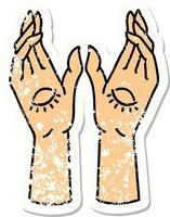 distressed sticker tattoo in traditional style of mystic hands vector