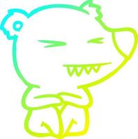 dibujo de línea de gradiente frío enojado oso polar dibujos animados sentado vector