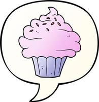 cupcake de dibujos animados y burbuja de habla en estilo degradado suave vector