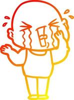 warm gradient line drawing cartoon crying bald man vector