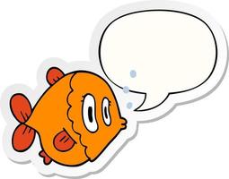 cartoon fish and speech bubble sticker vector