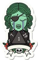 sticker of a crying orc rogue character with natural one roll vector