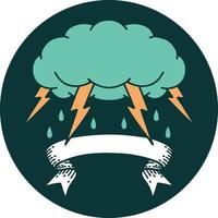 tattoo style icon with banner of a storm cloud vector