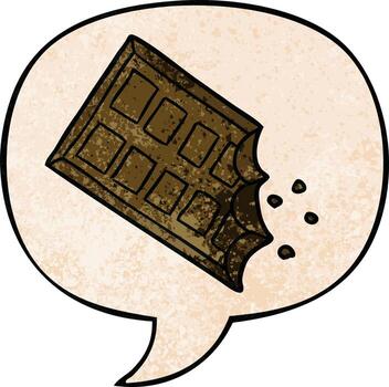 cartoon bar of chocolate and speech bubble in retro texture style vector
