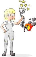 freehand drawn cartoon female electrician vector