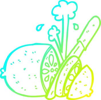 cold gradient line drawing cartoon sliced lemon vector
