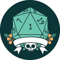 icon of natural one d20 dice roll vector