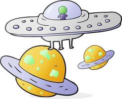 freehand drawn cartoon flying saucer in space vector