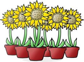 Girasoles de dibujos animados dibujados a mano alzada vector