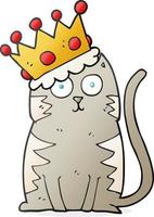 freehand drawn cartoon cat with crown vector