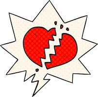 cartoon broken heart and speech bubble in comic book style vector