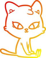 warm gradient line drawing cute cartoon cat vector
