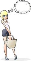 cartoon attractive woman shopping with thought bubble vector