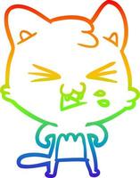 rainbow gradient line drawing cartoon cat hissing vector