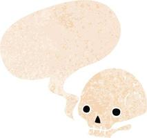 cartoon spooky skull and speech bubble in retro textured style vector