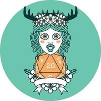 icon of orc druid character with natural twenty dice roll vector