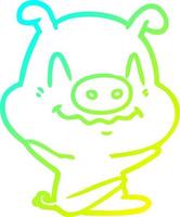 cold gradient line drawing nervous cartoon pig sitting vector