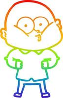 rainbow gradient line drawing cartoon bald man staring vector