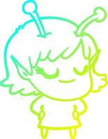 cold gradient line drawing smiling alien girl cartoon vector