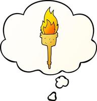 cartoon flaming torch and thought bubble in smooth gradient style vector