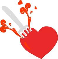 flat color illustration of fork in heart vector