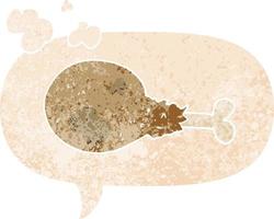 cartoon cooked chicken leg and speech bubble in retro textured style vector