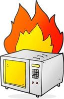 freehand drawn cartoon microwave on fire vector