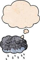 cartoon rain cloud and thought bubble in grunge texture pattern style vector