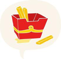 cartoon box of fries and speech bubble in retro style vector