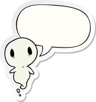 cute cartoon ghost and speech bubble sticker vector