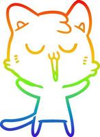 rainbow gradient line drawing cartoon cat singing vector