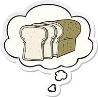 cartoon sliced bread and thought bubble as a printed sticker vector