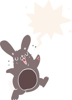 cartoon rabbit and speech bubble in retro style vector