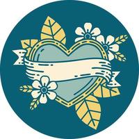 iconic tattoo style image of a heart and banner vector