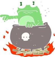 flat color illustration of halloween toad in cauldron vector