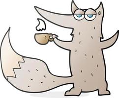 freehand drawn cartoon wolf with coffee cup vector