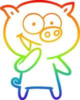 rainbow gradient line drawing laughing pig cartoon vector