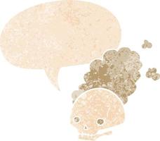 cartoon dusty old skull and speech bubble in retro textured style vector