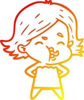 warm gradient line drawing cartoon girl pulling face vector