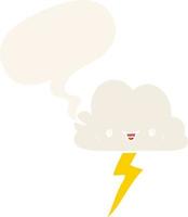 caricatura, nube de tormenta, y, burbuja del discurso, en, estilo retro vector