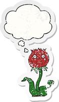 cartoon thistle and thought bubble as a distressed worn sticker vector