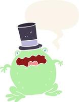 cartoon toad wearing top hat and speech bubble in retro style vector