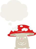 cartoon mushroom character and thought bubble in retro style vector