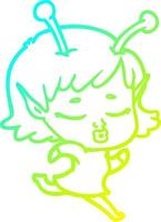 cold gradient line drawing cartoon alien girl vector