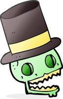 freehand drawn cartoon laughing skull in top hat vector