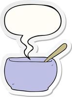 cartoon soup bowl and speech bubble sticker vector