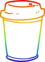 taza de café para llevar de dibujos animados de dibujo de línea de gradiente de arco iris vector