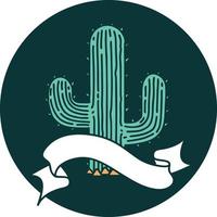 tattoo style icon with banner of a cactus vector